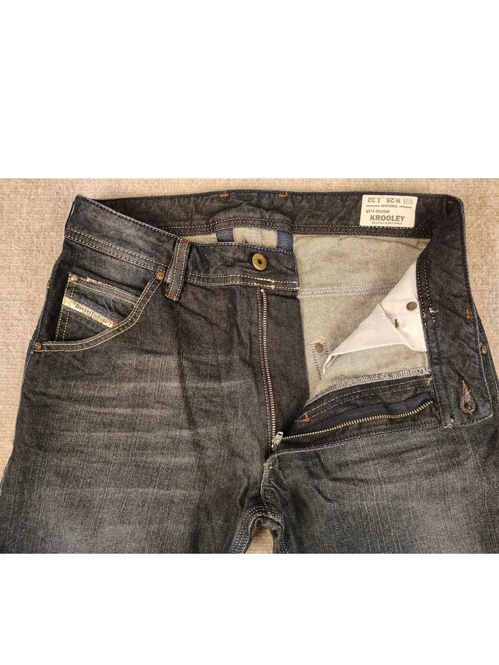 Mens Diesel Krooley Wash 0R09M Size W28 L32 Regular Slim-Carrot Blue Washed